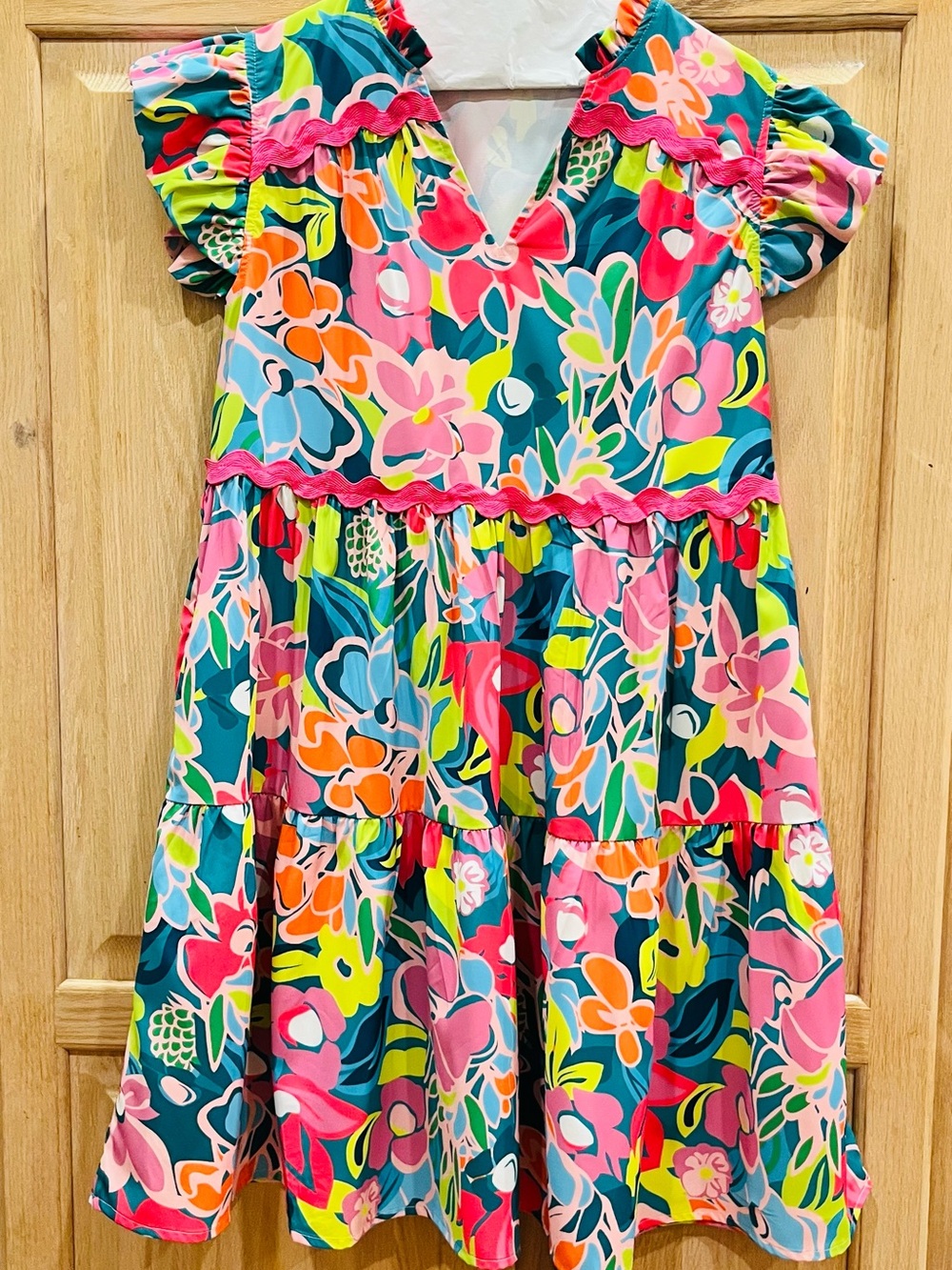 Women’s Fun Floral Tiered Dress - Pink & Teal